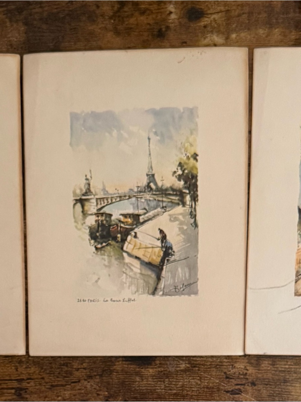 Set of 3 Lucien Delarue vintage midcentury Parisian cityscape lithographs